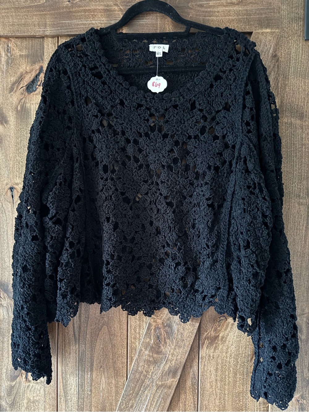 POL Black Crochet Overlay Top